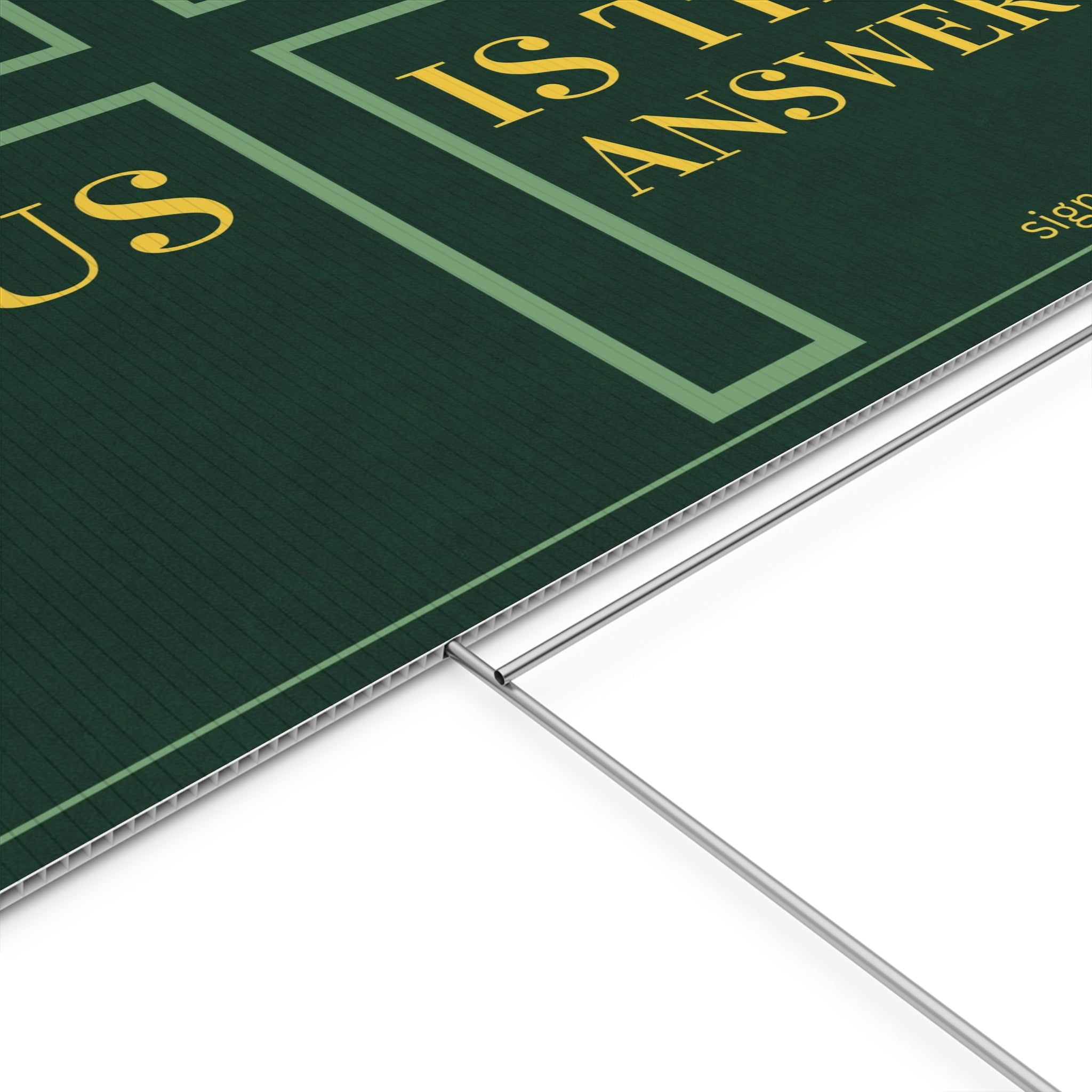 Jesus is the answer yard sign green and gold