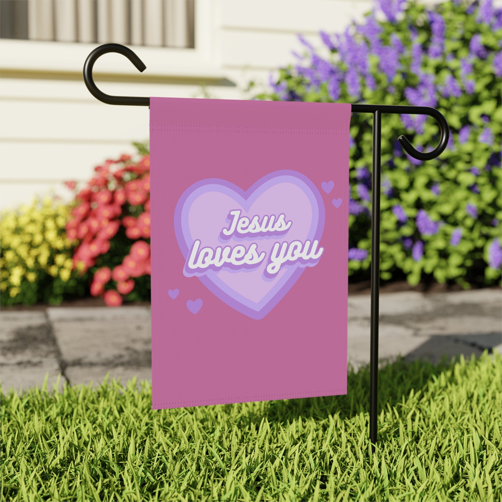 Jesus loves you garden flag