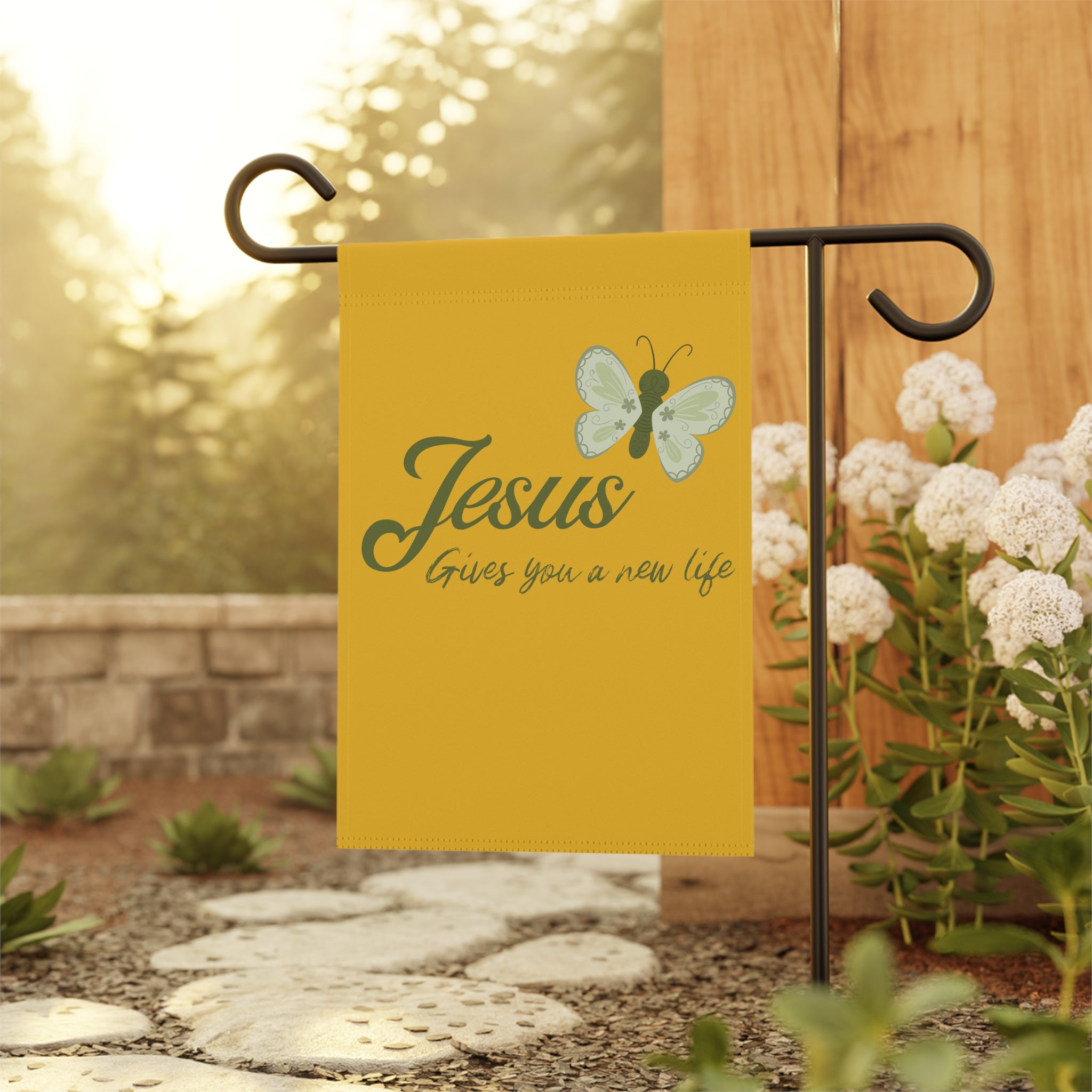 Jesus gives you a new life garden flag